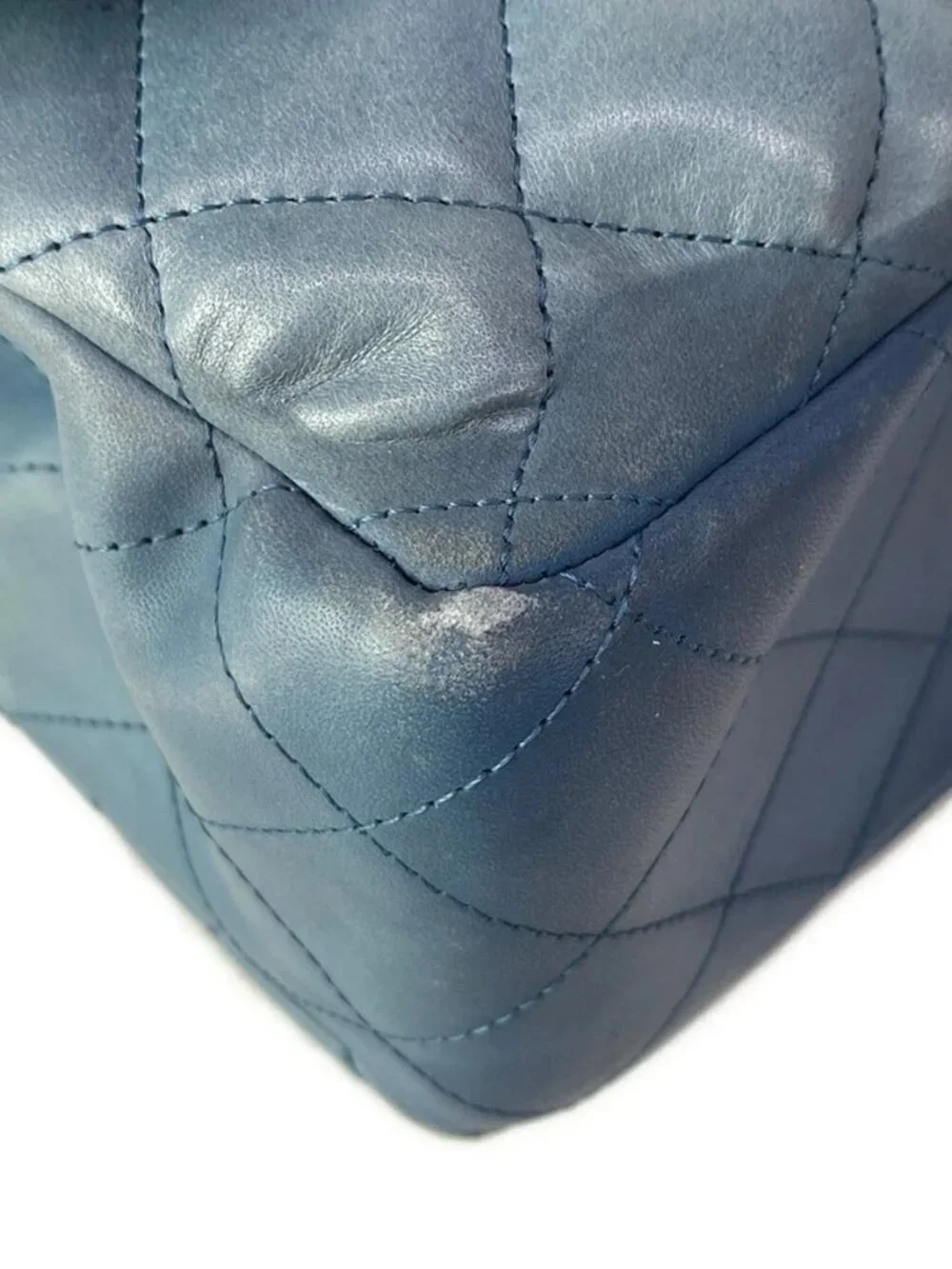 CHANEL Large Matelasse Blue Lambskin Shoulder Bag